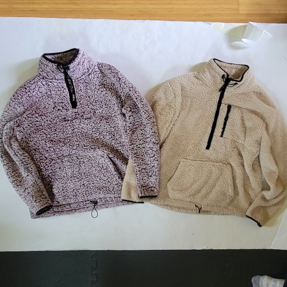 Lot Bundle of Two Victoria's Secret Sherpa Zip Jackets Tan & Purple
